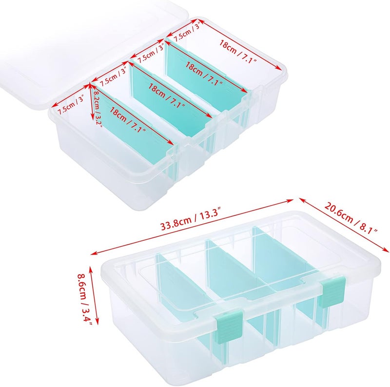 BTSKY Clear Plastic Dividing Storage Box with 4 Compartments Adjustable Storage Bin with Lid Plastic Craft Storage Container Multipurpose Sewing Box Art Supply Organizer, 13.3x8.1x3.4 Inches - Image 4
